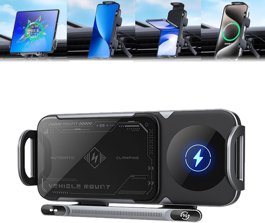 2024 High Intelligent Mobile Phone/Pad Holder, Wireless Fast Charging Intelligent Mobile Phone Holder, 2 in 1 Auto Rotating Car Phone Holder (Gray)