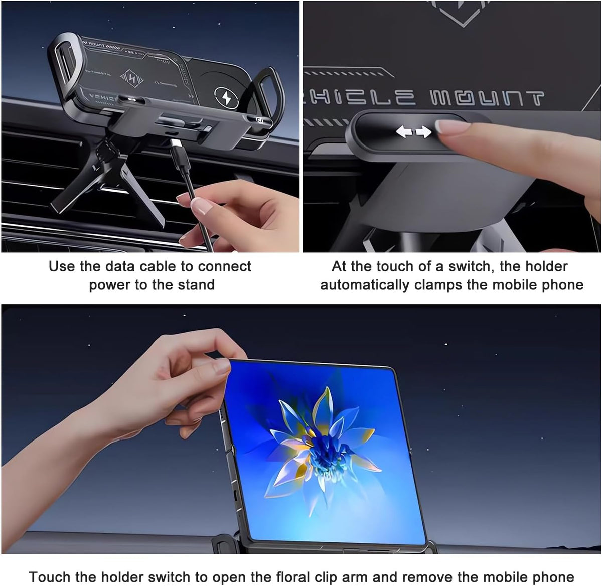 2024 High Intelligent Mobile Phone/Pad Holder, Wireless Fast Charging Intelligent Mobile Phone Holder, 2 in 1 Auto Rotating Car Phone Holder (Gray)
